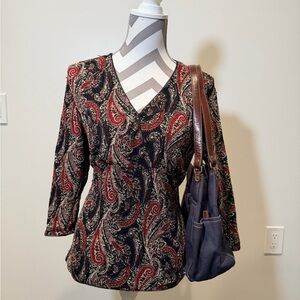 East 5th Red and Black Paisley V-Neck Blouse